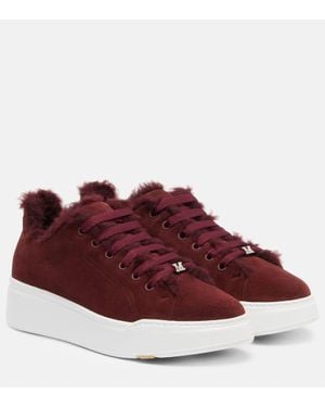 Max Mara Tmaxi Teddy-Trimmed Suede Trainers - Red