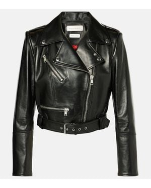 McQueen Cropped Biker Jacket - Schwarz