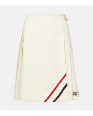 Miu Miu Pleated Wool And Mohair Midi Skirt - Natural