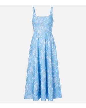 STAUD Wells Floral Pleated Corset Dress - Blue