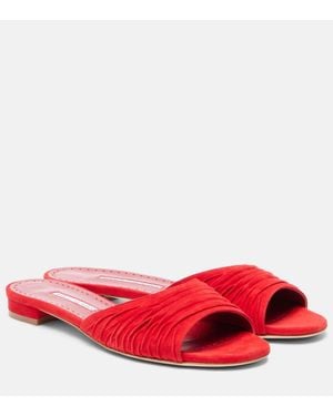 Manolo Blahnik Pantoletten Piruaflat Aus Veloursleder - Rot