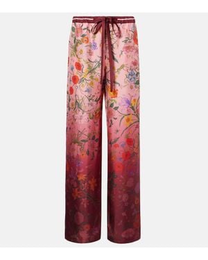 Gucci Floral Silk Wide-Leg Trousers - Red