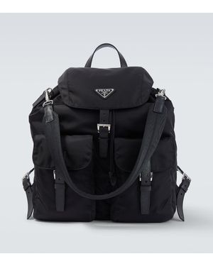 Prada Re-Nylon Leather-Trimmed Backpack - Black