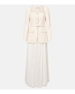 Self-Portrait Belted Plisse Chiffon Maxi Dress - Natural