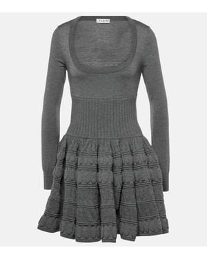 Alaïa Knit Wool-blend Mini Dress - Gray