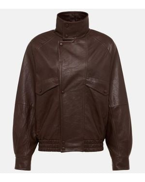 Saint Laurent Leather Bomber Jacket - Brown