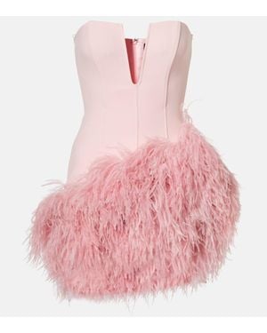 David Koma Vestido corto con ribete de plumas - Rosa