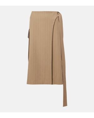 Victoria Beckham Pinstripe Wool Midi Skirt - Natural