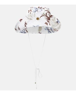 Erdem Floral Linen-blend Bucket Hat - White