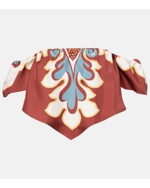 La DoubleJ Sand Dollar Off-Shoulder Silk Top - White