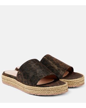 Gianvito Rossi Leopard-Print Platform Espadrille Slides - Brown
