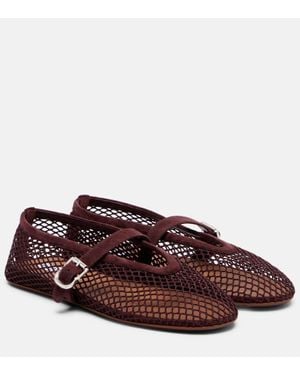 Alaïa Ballerine Fishnet Mary Jane Flats - Brown