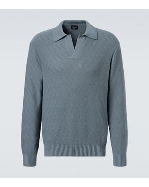 Giorgio Armani Polopullover Aus Baumwoll-Jacquard - Blau