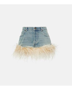 Miu Miu Mini-Jupe En Jean A Plumes - Bleu