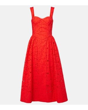 Rebecca Vallance Vestido Midi Blaire De Encaje De Algodon - Rojo