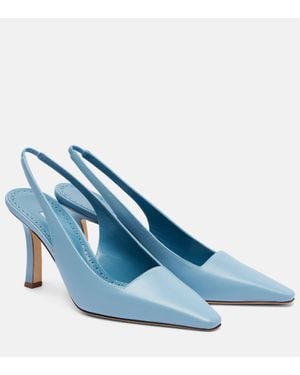 Manolo Blahnik Moirasli Leather Slingback Court Shoes - Blue