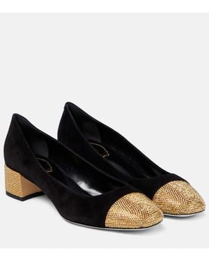 Rene Caovilla Bonnie Embellished Suede Pumps - Black