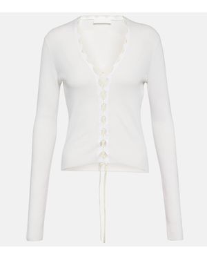 Dion Lee Lace-Up Ribbed-Knit Cotton Cardigan - White