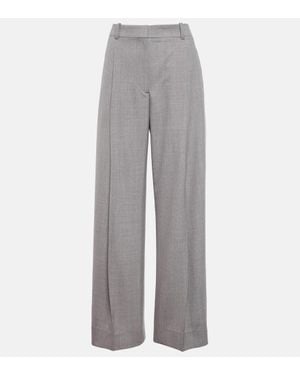 Victoria Beckham Pleated Wide-Leg Virgin Wool Trousers - Grey