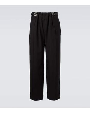 Loewe Belted Wool Straight Pants - Black