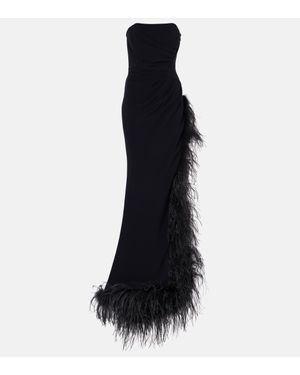 Alessandra Rich Feather-Trimmed Cady Bustier Gown - Black