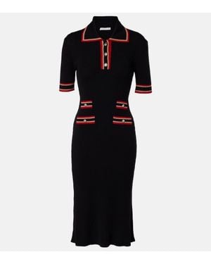 Alessandra Rich Ribbed-Knit Virgin Wool Polo Dress - Black