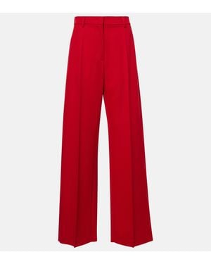 Valentino Virgin Wool Grisaille Wide-Leg Trousers - Red