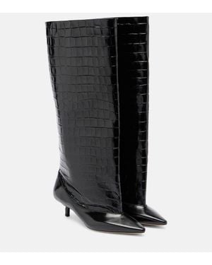 Jacquemus Tourni Croc-Effect Leather Knee-High Boots - Black
