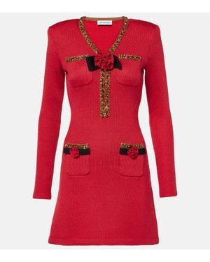 Self-Portrait Floral-Applique Embellished Minidress - Red