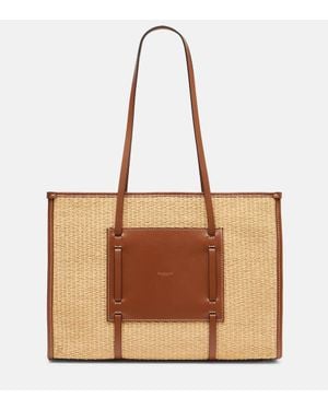 DeMellier London Capri Leather-Trimmed Raffia Tote Bag - Brown