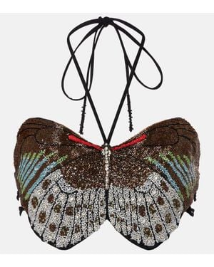 Clio Peppiatt Calypso Beaded Crop Top - Multicolor