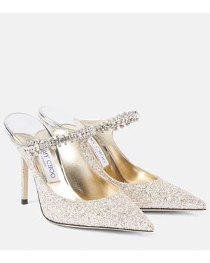 Jimmy Choo Mules Bing 100 Con Glitter E Cristalli - Bianco