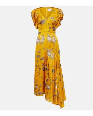 Erdem Bedrucktes Midikleid Aus Satin - Gelb