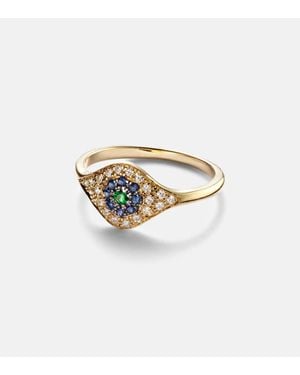 Ileana Makri Bague Cats Eye en or 18 ct, diamants, saphirs et tsavorite - Métallisé