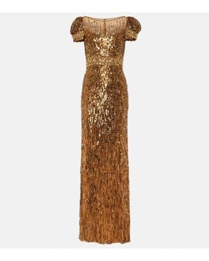 Jenny Packham Sungem Sequined Gown - Metallic