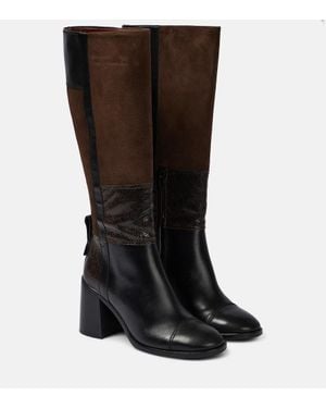 See By Chloé Patchwork Leather And Suede Knee-High Boots - Brown