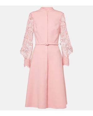 Oscar de la Renta Guipure Lace-Trimmed Wool-Blend Midi Dress - Pink