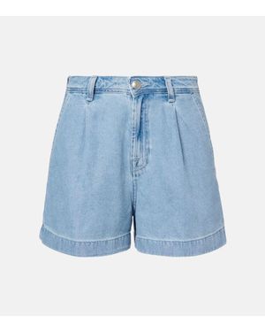 7 For All Mankind Hana Pleated Denim Shorts - Blue