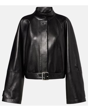 Loewe Cropped Leather Jacket - Black