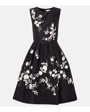 Carolina Herrera Embroidered Silk Midi Dress - Black
