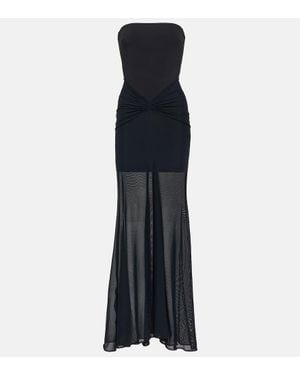 David Koma Tulle-Trimmed Ruched Bustier Gown - Blue