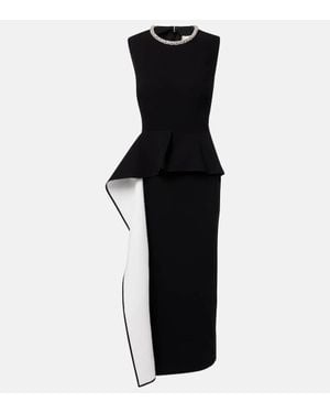 Roland Mouret Embellished Peplum Satin Crepe Midi Dress - Black