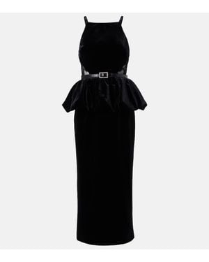 Self-Portrait Belted Lace-Trimmed Velvet Midi Dress - Black