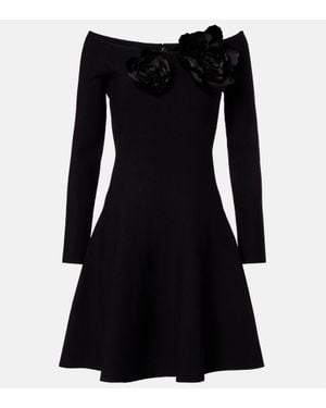 Oscar de la Renta Floral-Applique Off-Shoulder Minidress - Black