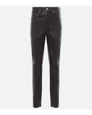 RE/DONE 70S High-Rise Straight Leather Pants - Gray