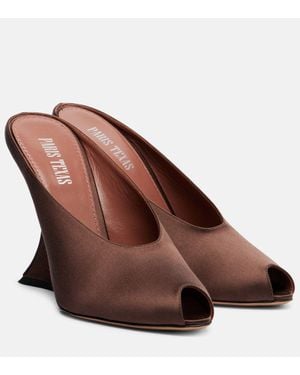 Paris Texas Nina 105 Satin Wedge Mules - Brown