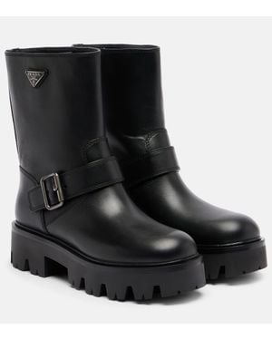 Prada Bikerstiefel Stride Aus Leder - Schwarz