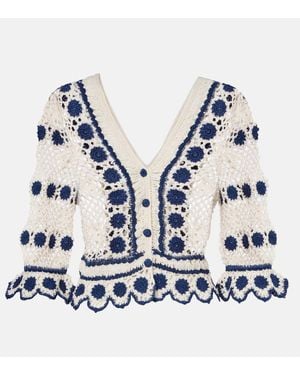 Anna Kosturova Cardigan Bouquette En Crochet De Coton - Bleu