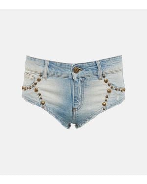 Blumarine Embellished Denim Shorts - Blue