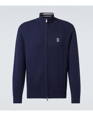Brunello Cucinelli Cashmere-Blend Zip-Up Sweater - Blue